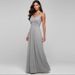 Elegant Gray Goddess Maxi Dress - Draped Bohemian Glamour!